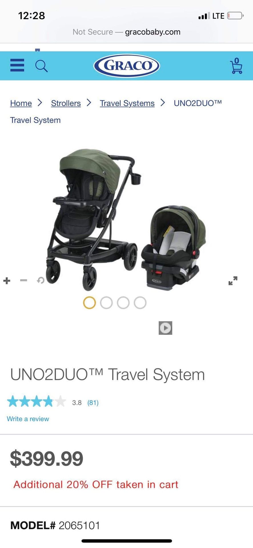 Uno 2 Duo Stroller with car seat and base included