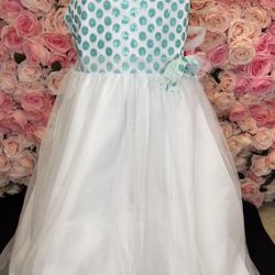 Little Girls White with Aqua Mint Bodice Dress Size 12 # M912