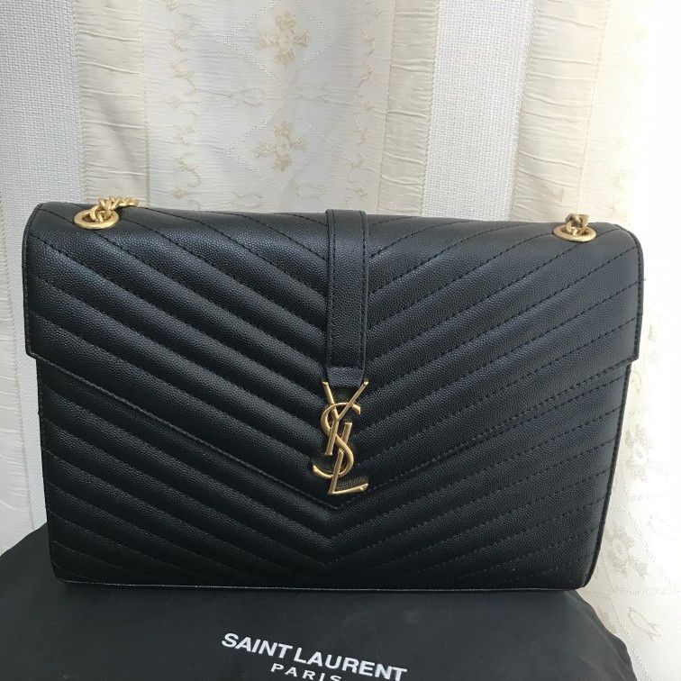 YSL College large Black Leather Handbag Shoulder Bag Purse