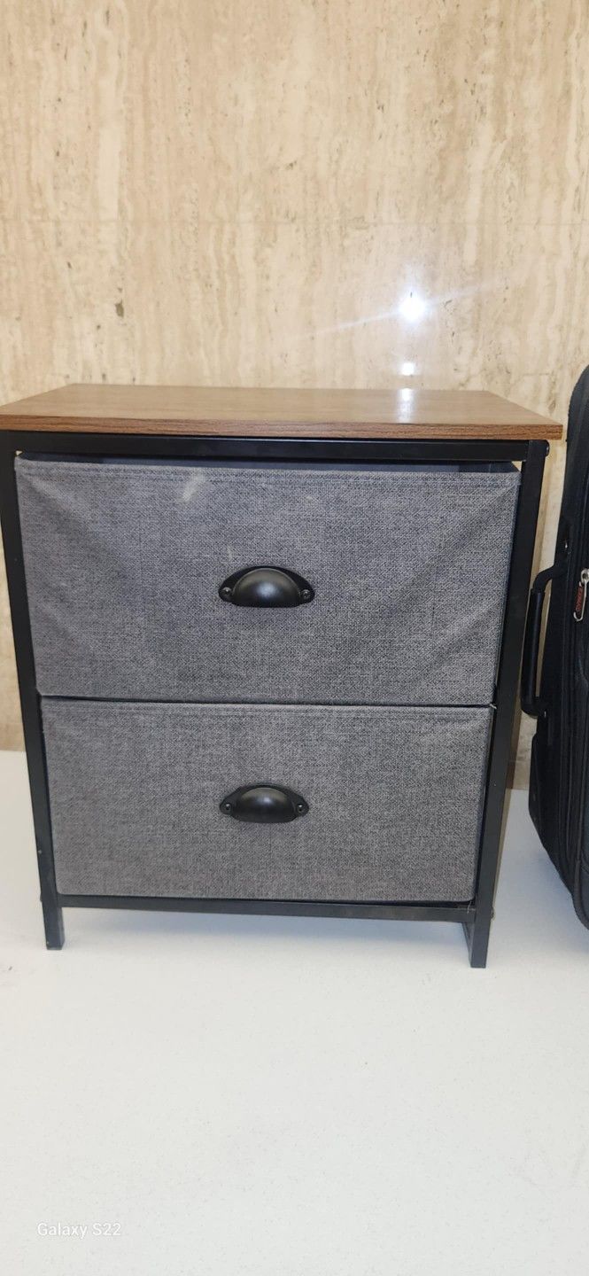 Metal Frame Nightstand Side Table Storage with 2 Drawers