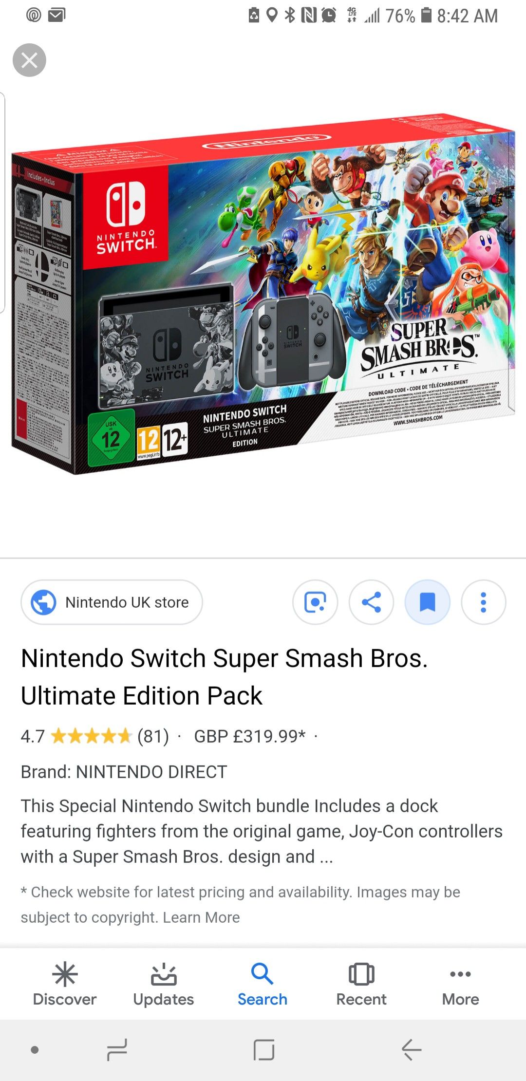 Nintendo switch super smash bros edition