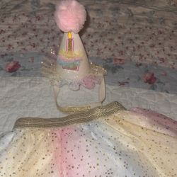 Cute Pastel Rainbow Colored 1st year birthday tutu and hat for babygirl