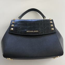 Michael Kors Gold Studded Black Leather Handbag