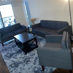 3 Pcs Couch Set for Living Room with Storage Pockets