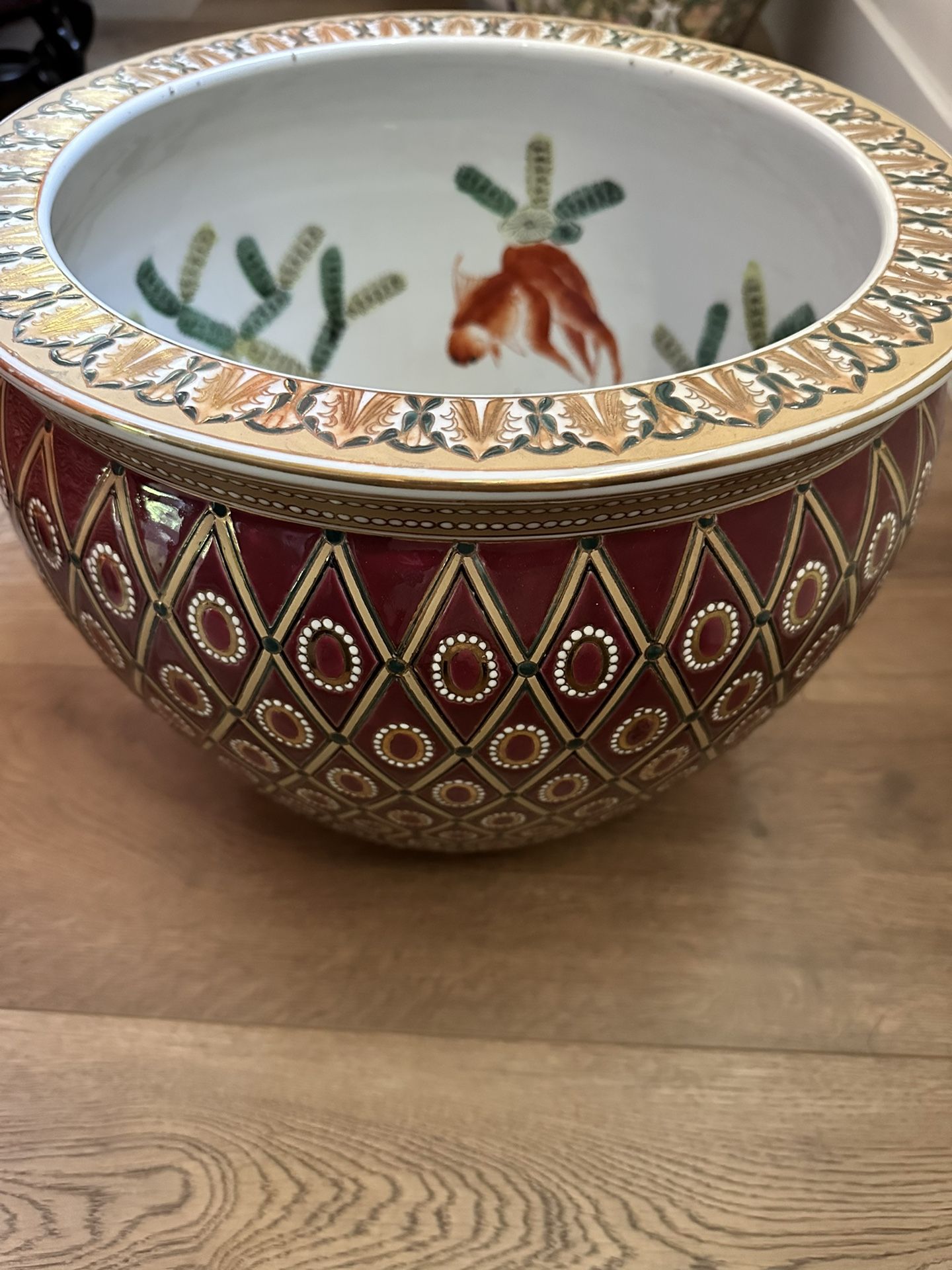 Large Asian Chinese Fish Bowl Pot Planter