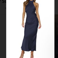Sleeveless High-Neck Navy Maxi Dress size M