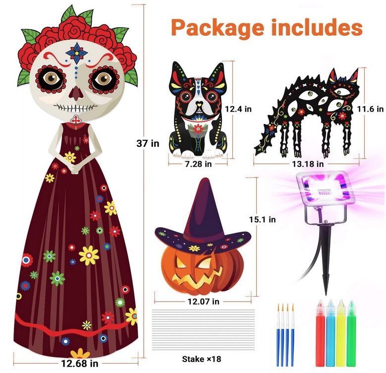 Halloween Decorations Outdoor Yard Signs DIY Kit Glow in the Dark Skeleton Cat Dog Silhouette for Holiday/Party/Yard/Garden