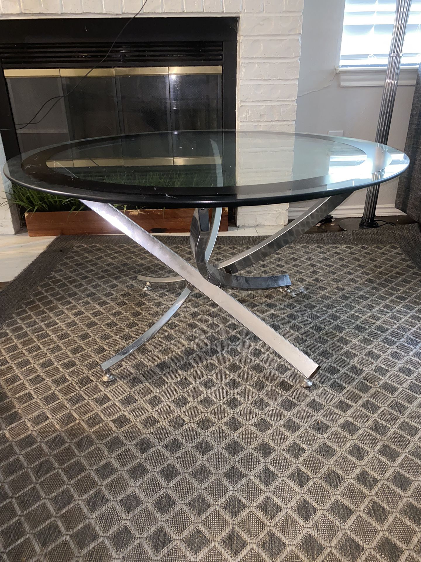 Round Glass Top Chrome Hardware Coffee Table