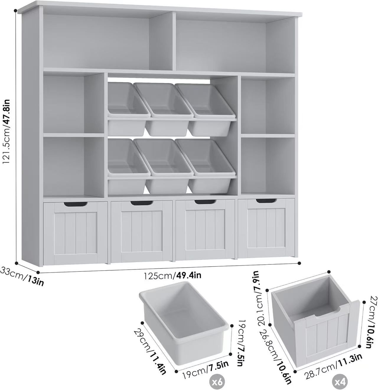 🥨Toy Storage Organizer with 6 Toy Bins, Toy Organizer Kids Bookshelf with 4 Movable Drawers and 6 Storage Cubbies, Toy Bins for Kids Organizer Playro