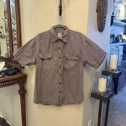 Dickies Men Gray Button Short Sleeve Work Shirt Size Large