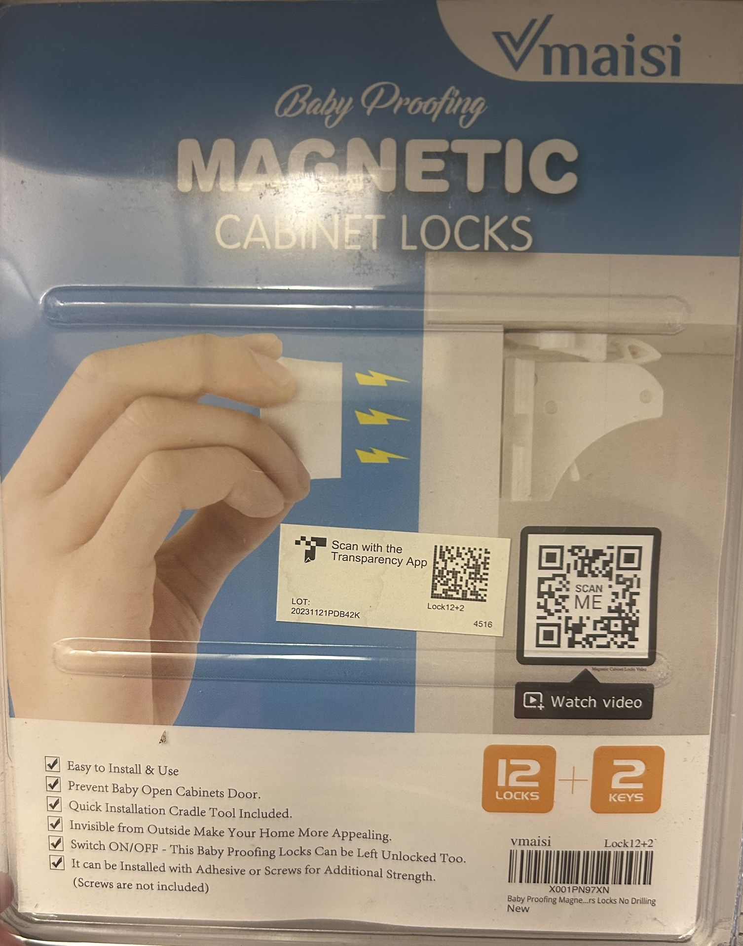 Vmaisi Baby Proofing Adhesive Magnetic 12 Cabinet Locks 2 Keys Easy Install