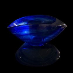 Cobalt Blue Art Glass Bowl 5in Tall 10in Wide 