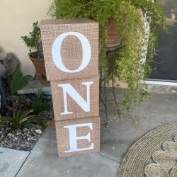 Burlap Printed “ONE” Box Letters