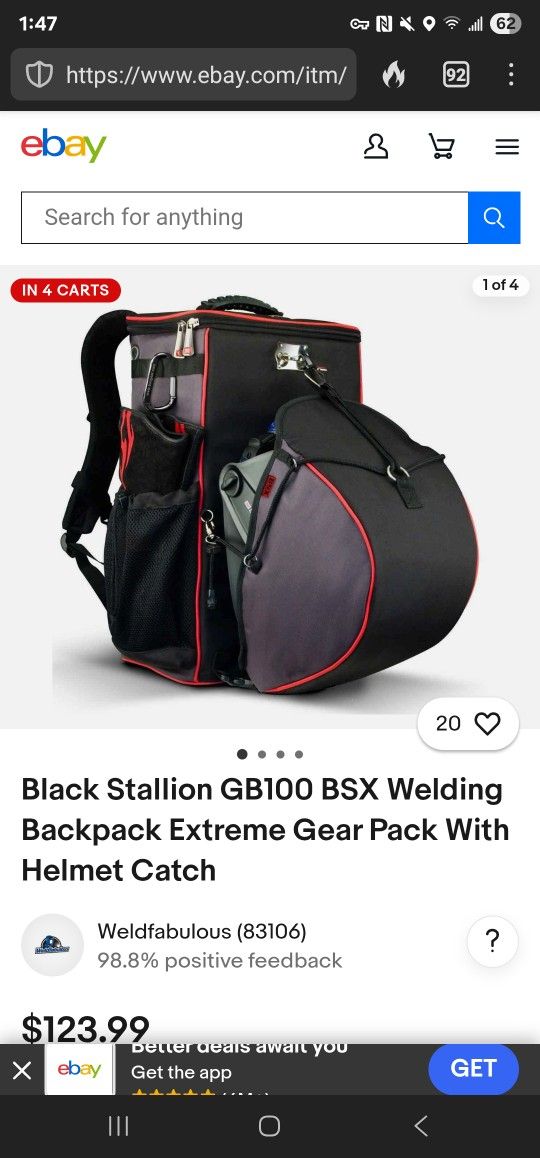 Black Stallion GB100 BSX Welding Backpack Extreme Gear Pack With Helmet Catch