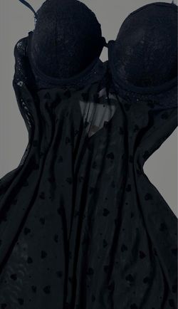 Black Lace Slip Dress with Heart Print