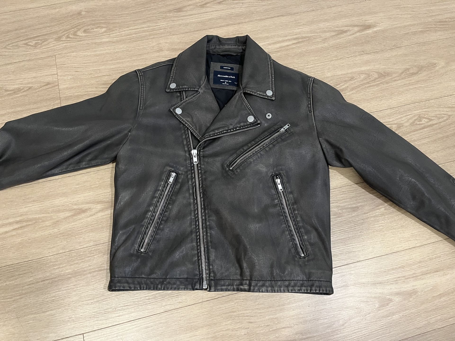 Grey Leather Biker Jacket