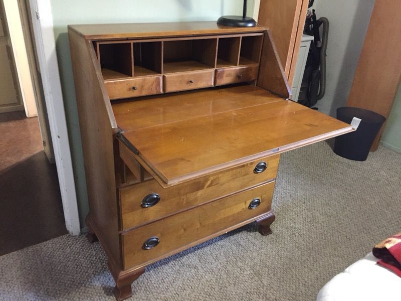 Monitor Furniture Co. Drop Front Secretary Desk with 3 dresser sized drawers.