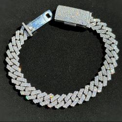 Jewelry 10k solid white gold new style Cuban link 10ct diamond bracelet iced out prong set Bussdown 8.00” 10.50mm 62.90g