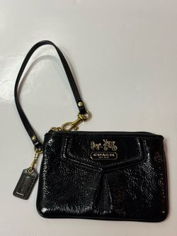 Coach Shiny Black Wristlet with Gold Hardware