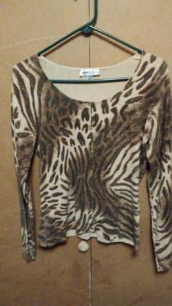 Jones & Co. Brown Animal Print Button Up Long Sleeve Sz Med $10