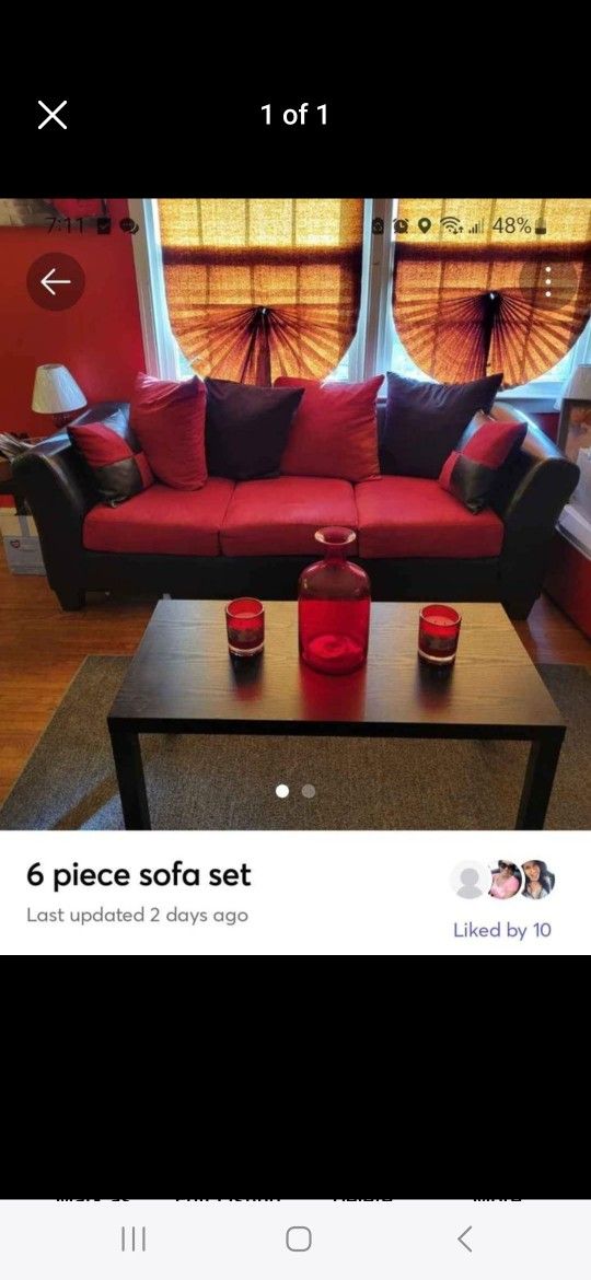 6 Piece Black / Red Living Room 