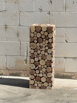 Natural Wooden Slices Pillar Prop Pedestal Stand, Rustic Farmhouse Wood Riser Rectangular Plant Stand - 30"