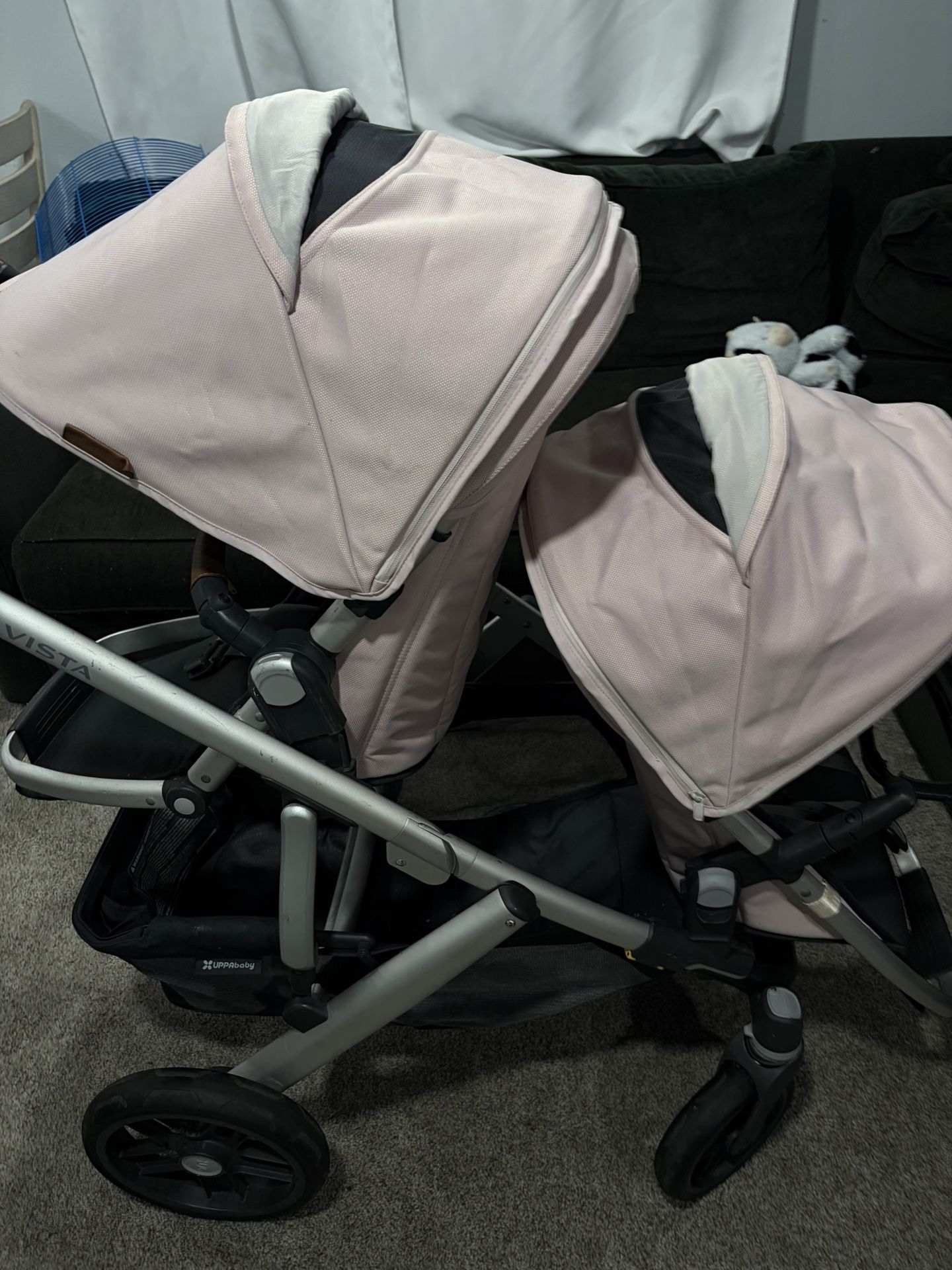 Uppa Baby Vista V2 Pink Double With Car seat 