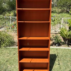 Tall Wood Tone Bookshelf with 6 Shelves