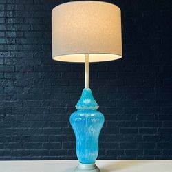 Mid-Century Hollywood Regency Italian Blue Swirl Murano Table Lamp, c.1960’s - Delivery Available 