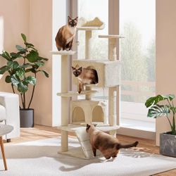 54-Inch Multi-Level Cat Tree / beige cat tree /  54 in cat tree with scratching posts