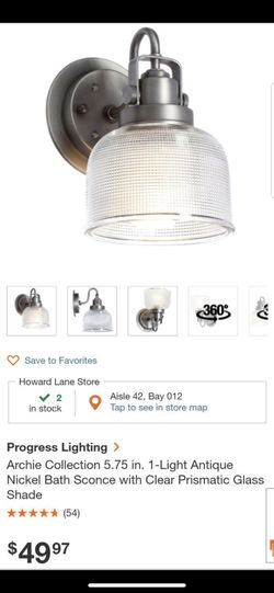 . 1-Light Antique Nickel Bath Sconce