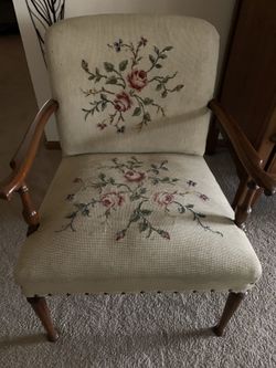Antique needlepoint arm chair & footrest