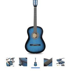 38" Acoustic Guitar for Starter Beginner with Gig Bag, Strap, Tuner and Pick, Blue