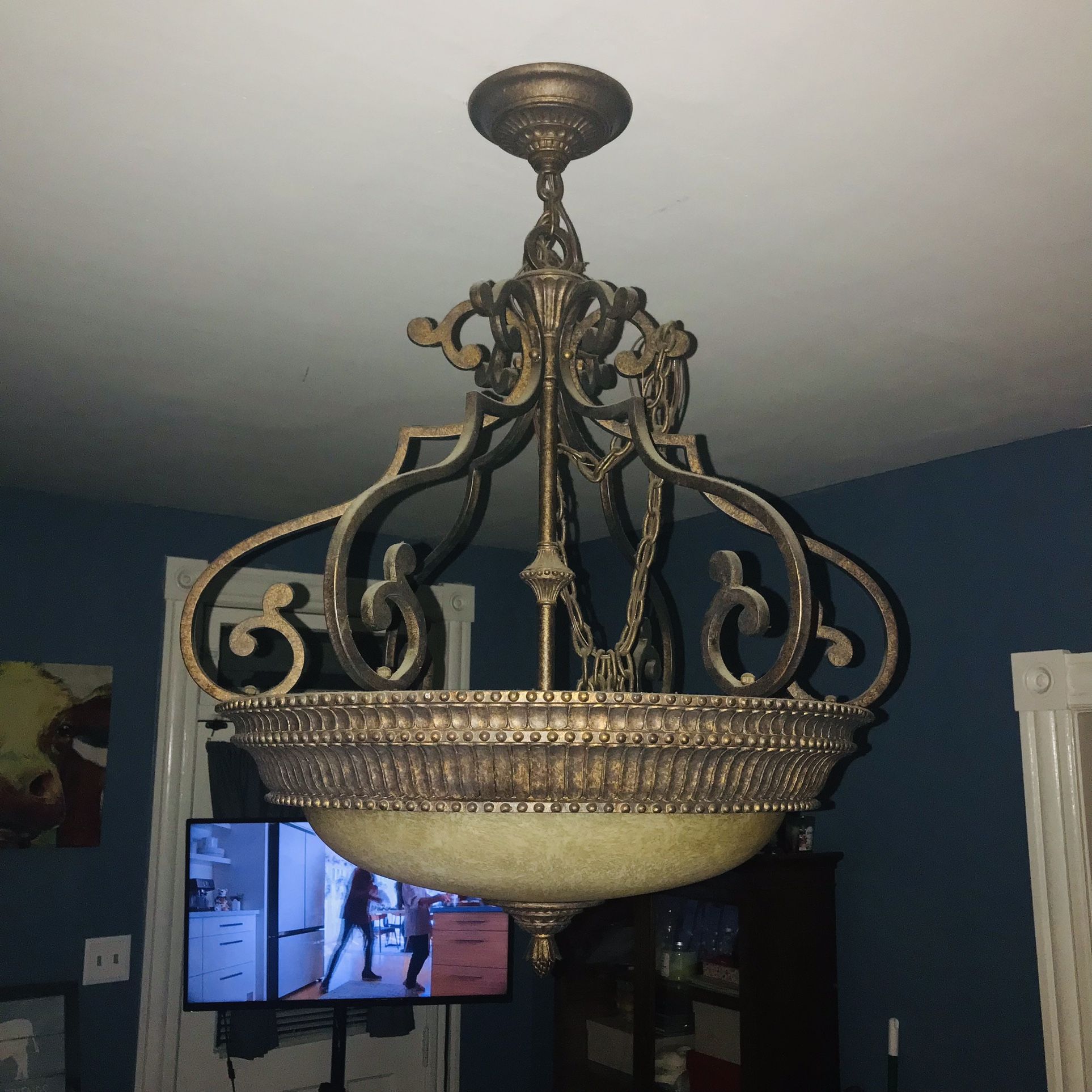 Hanging Chandelier 26” Inverted Bowl Pendant Home Ceiling Light (3 Light) Bronze