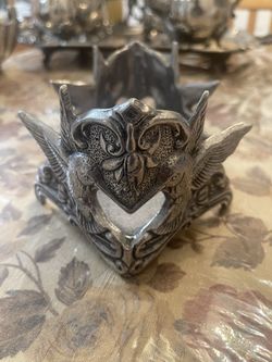 Vintage Carson Pewter Jar Candle Holder Double Sided Hummingbird Ornate 1990’s