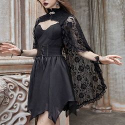 Goth Contrast Lace Cloak Sleeve Mesh Top