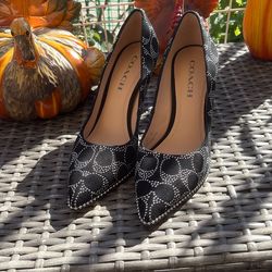 Coach Black Suede Waverly Beadchain Shoes Heels Pumps