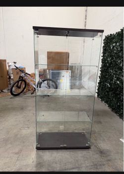 Black Glass Display Cabinet with 4 Shelves with Door