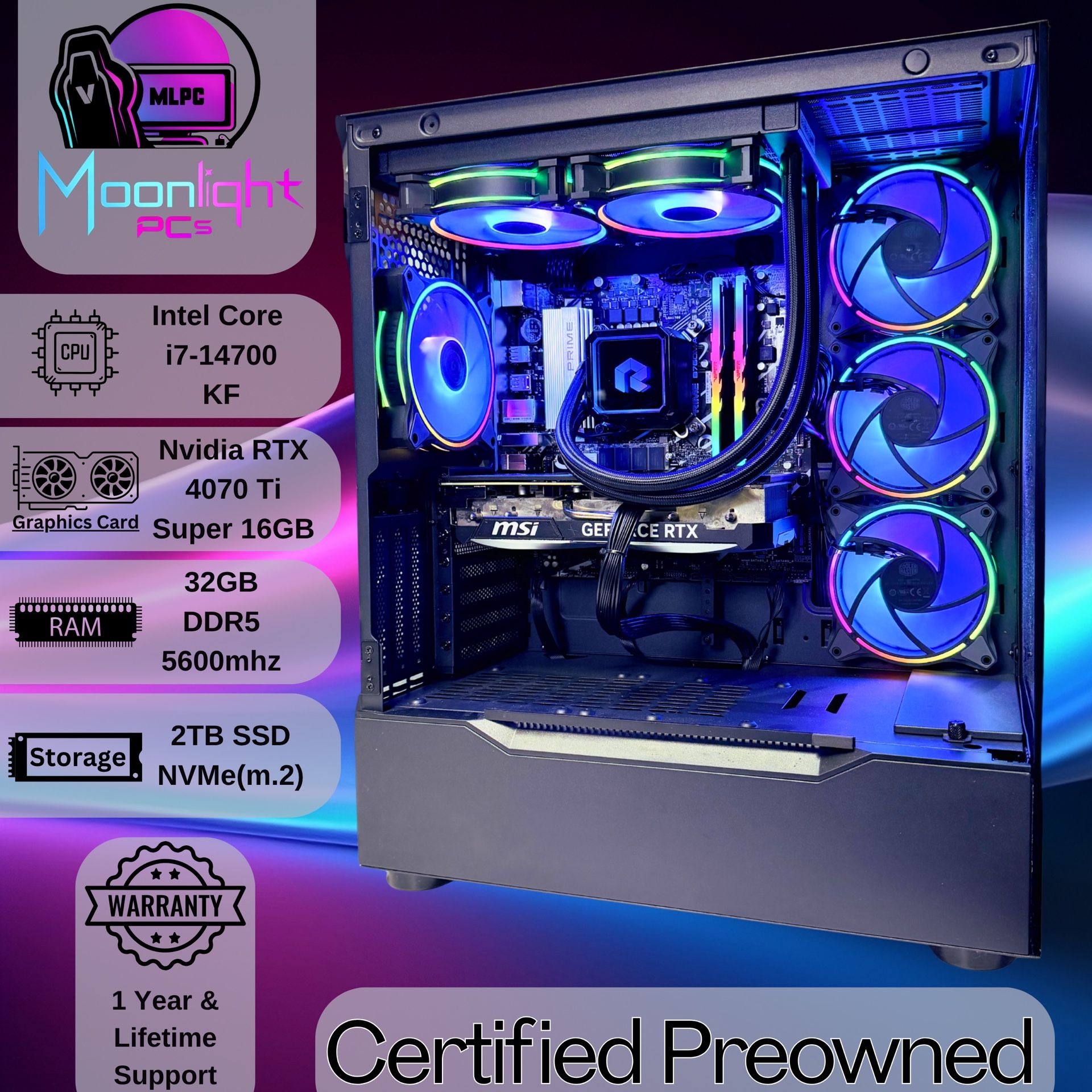 Realign P56 - RTX 4070 Ti Super / Intel i7 14700KF RGB Gaming, Streaming, & Productivity PC