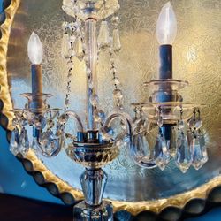 Vintage Antique Crystal Candelabra Lamp, Hollywood Regency
