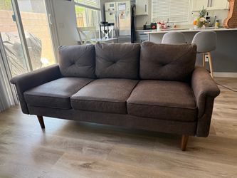 Mid-Century Modern Brown Faux Leather 3-Seater Sofa / Couch (Wayfair)