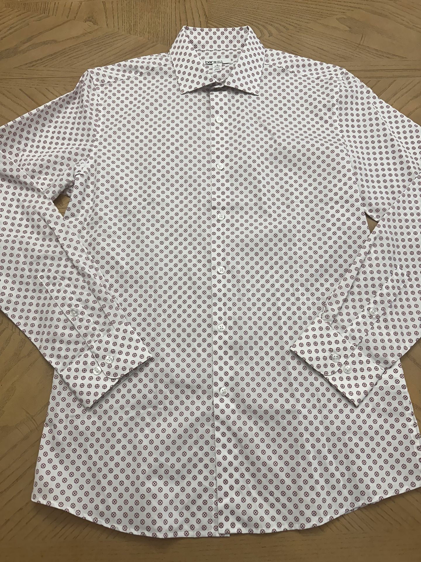 Bar lll Shirt Mens Slim Fit Stretch white/pink/black pattern dress shirt Size medium 