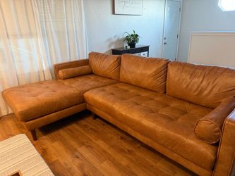 Faux leather sofa with chaise