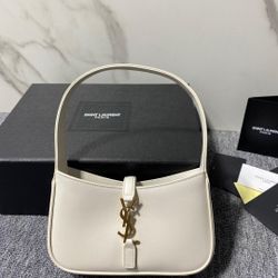 Saint Laurent YSL Le 5 À 7 Mini Leather Hobo Bag - Blanc Vintage White