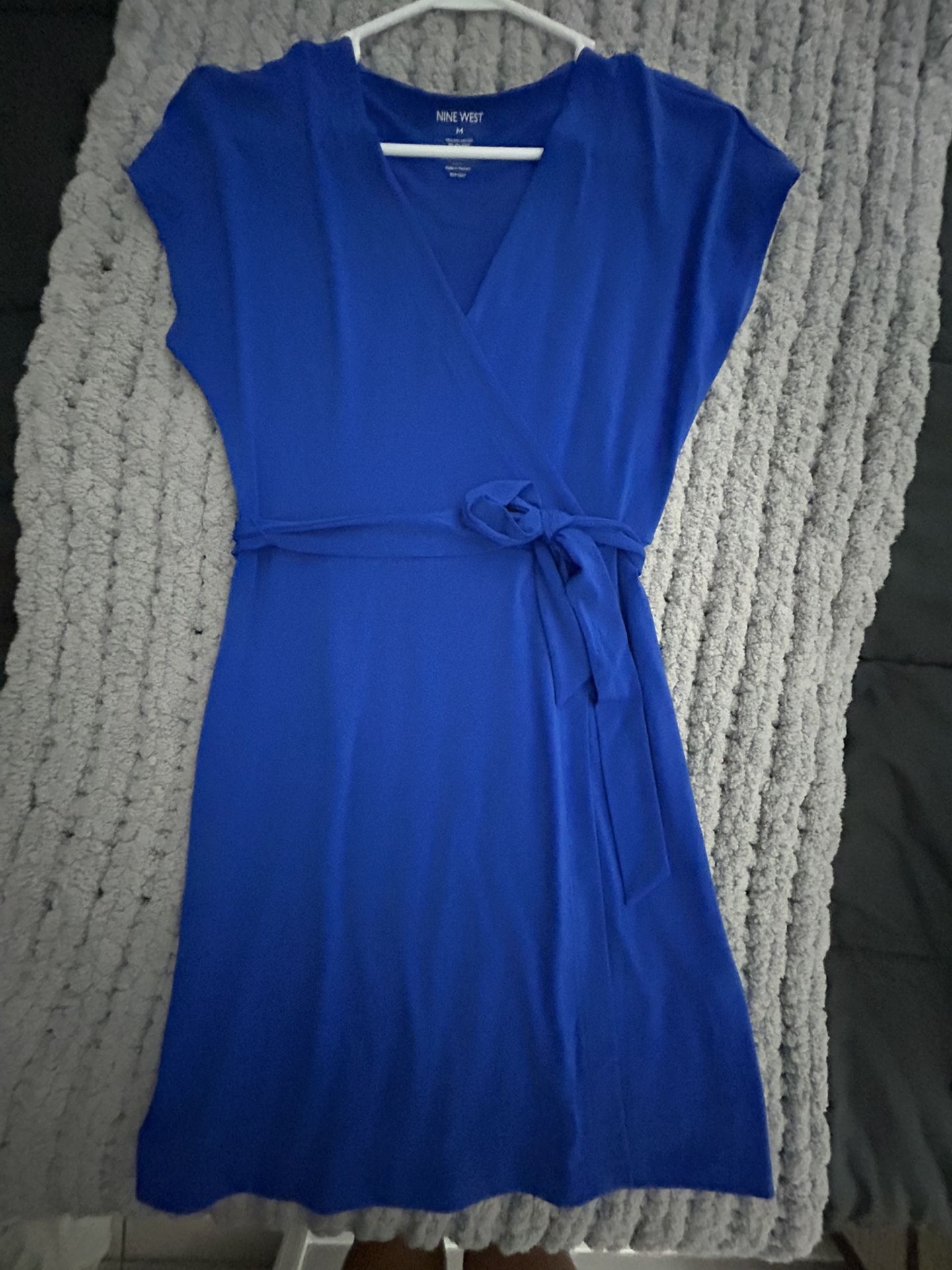Nine West Blue Wrap Midi Dress with Dolman Sleeves