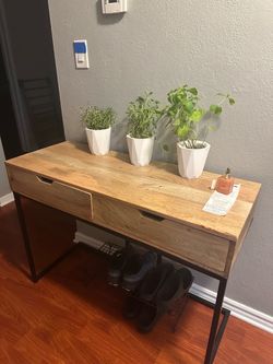Wood and Metal Console Table with Drawers