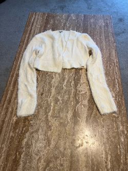 Cream Fuzzy Cropped Cardigan Sweater