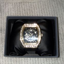 Men's Luxury Iced Watch with Baguette Crystals - Tonneau Shape, Silicone Band