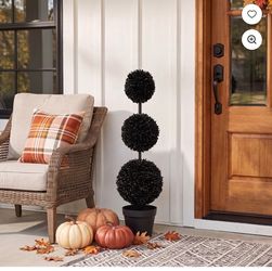 My Texas House Halloween 3-Ball Artificial Black Topiary, 3'