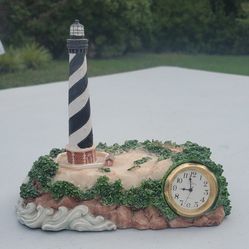 Small, Black And White Lighthouse Decor With Clock
